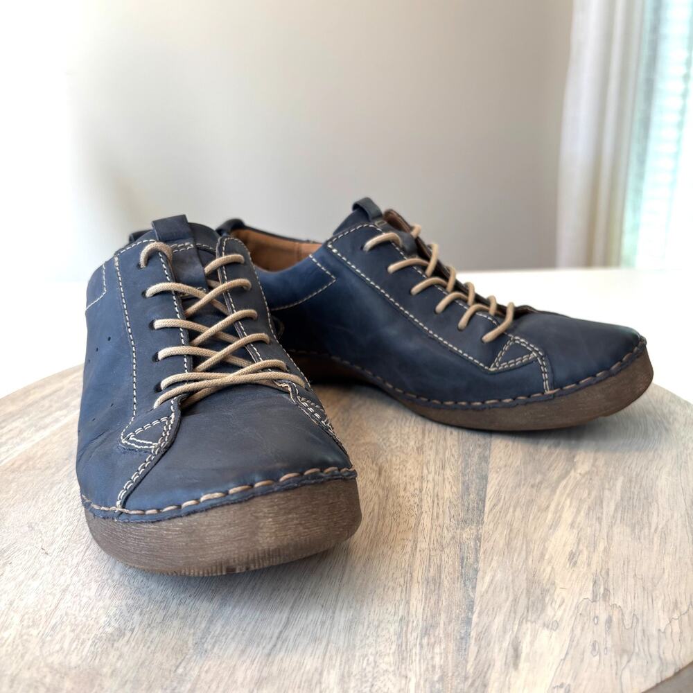 Josef Seibel Fergey Blue Leather Lace Up Shoes Women's EU 39 US Size 8.5 Casual